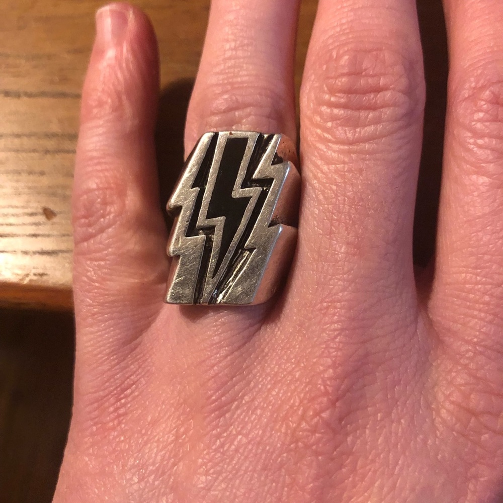 Lightning Bolt Silver Biker Ring - image 2